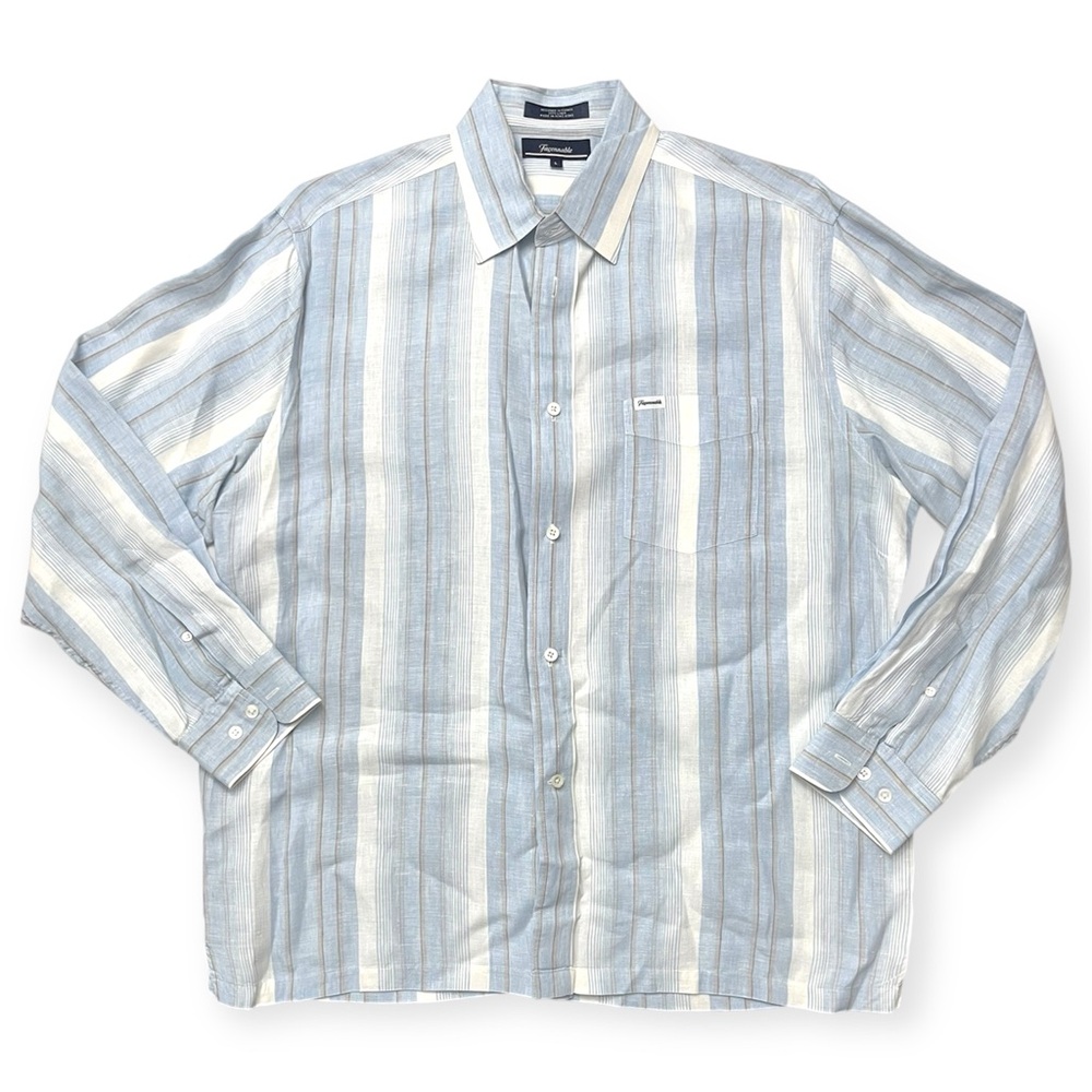 Faconnable Men’s Striped Button-Down Shirt – Blue Gray White